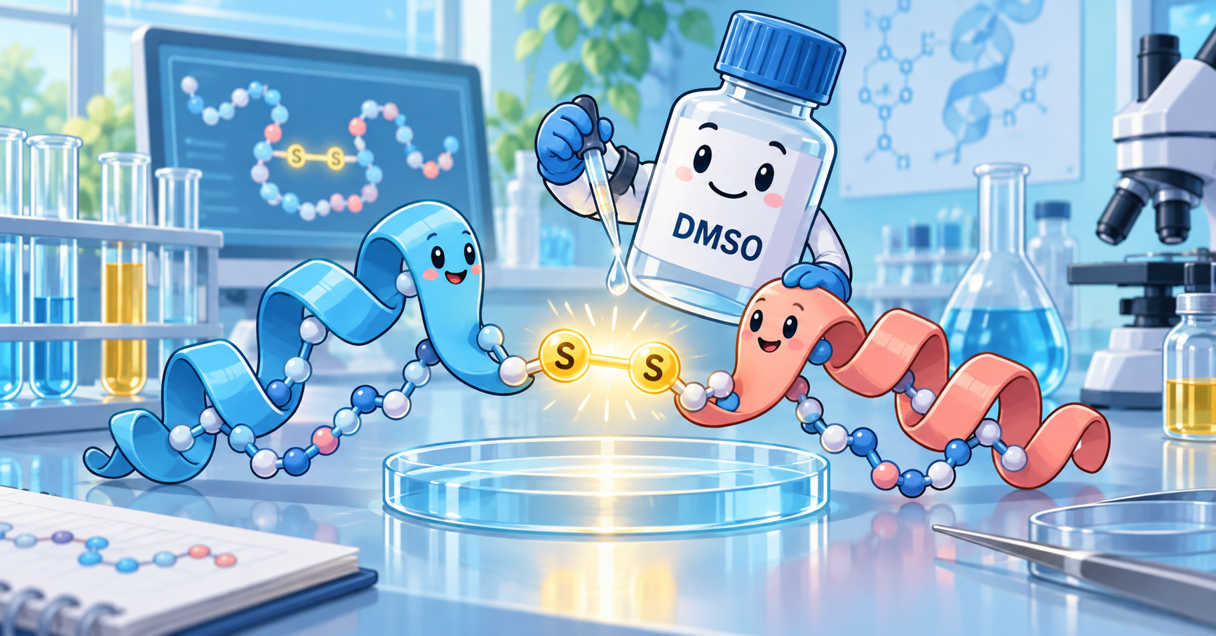 DMSO supporting peptide disulfide-bond formation in a laboratory illustration